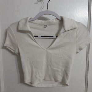 Garage White Collared Crop Top